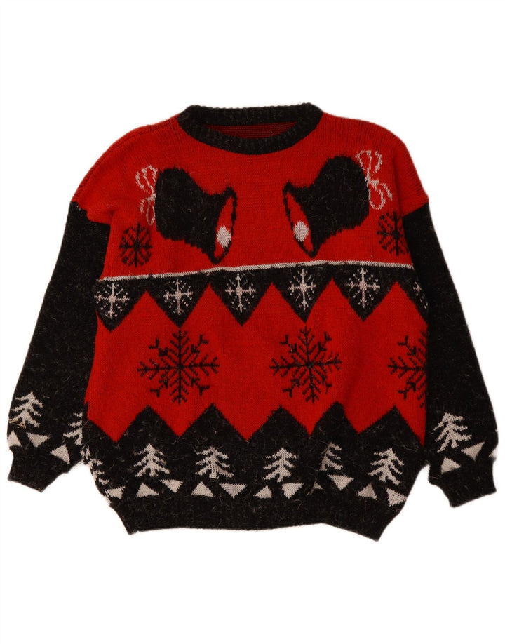 VINTAGE Herren Pullover mit Rundhalsausschnitt XL Rot Fair Isle