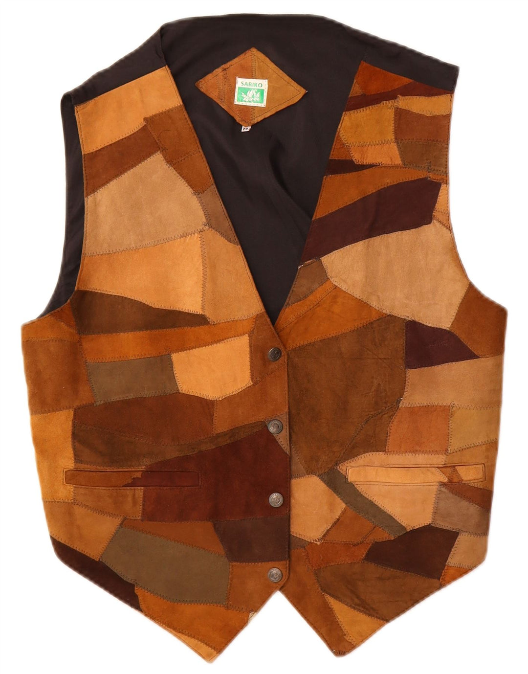 Vintage Damen Wildlederweste UK 14 Mittelbraunes Patchwork-Leder