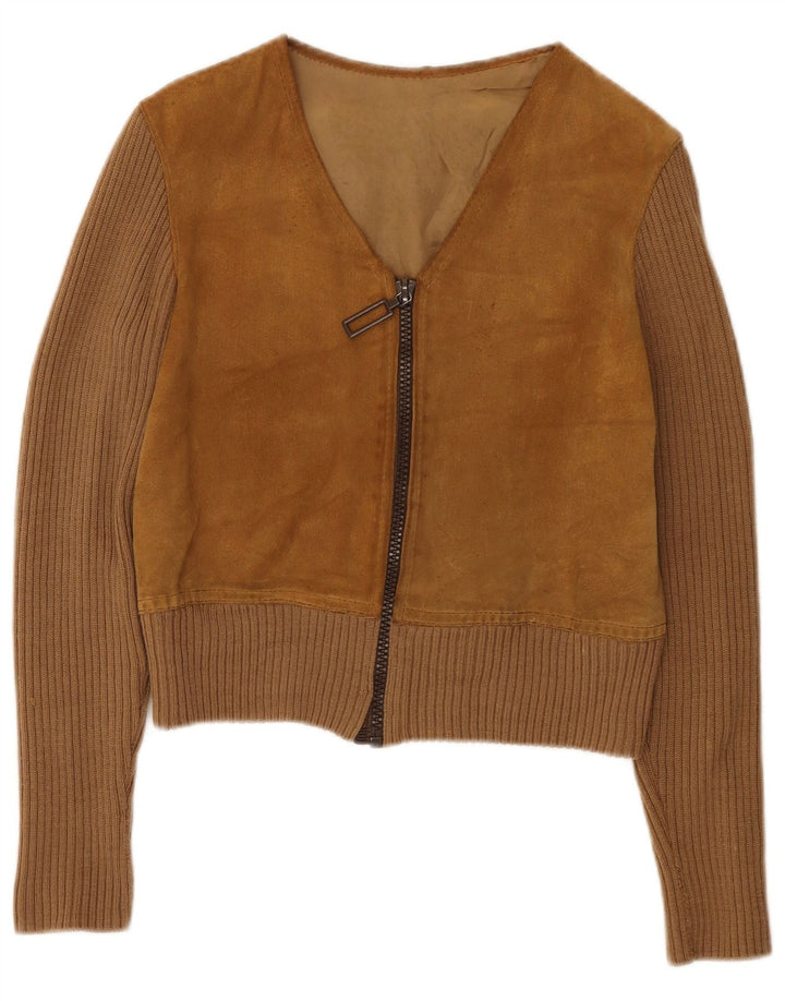 Vintage Damen Crop Wildlederjacke UK 14 Mittelbraun