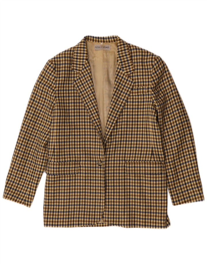 ALBA FORNARI Lang geschnittene Damen-Blazerjacke, UK 14, mittelbeigefarbenes Gingham