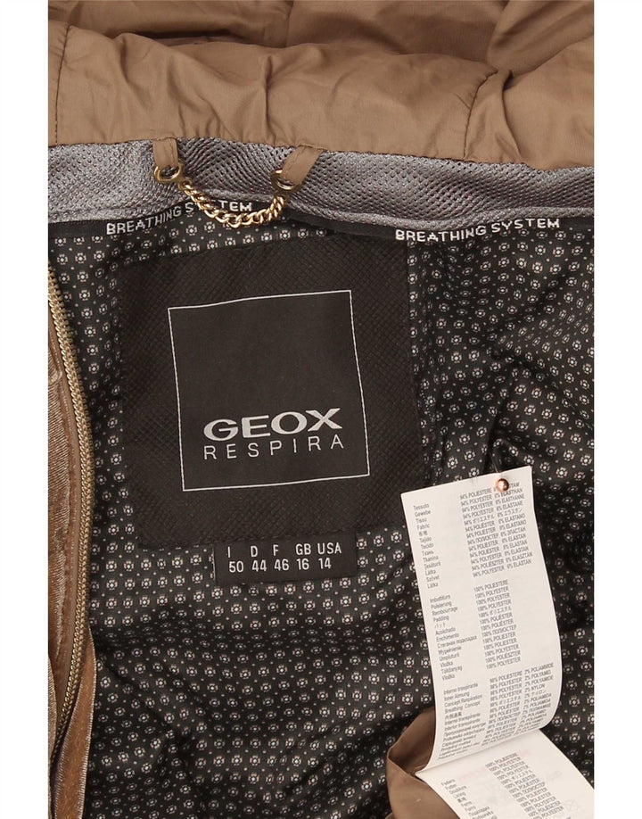 Geox Womens Respira Hooded Wattierter Mantel UK 16 Large Braun Polyester
