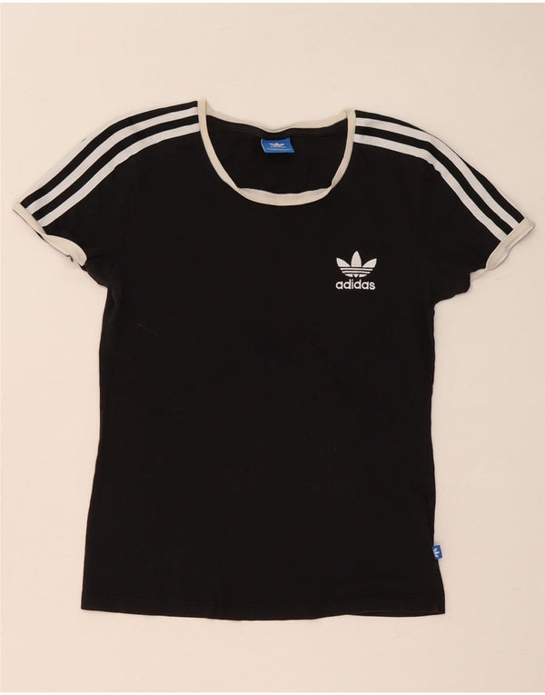 Adidas Damen T-Shirt Top UK 8 Small Schwarz Colourblock Baumwolle