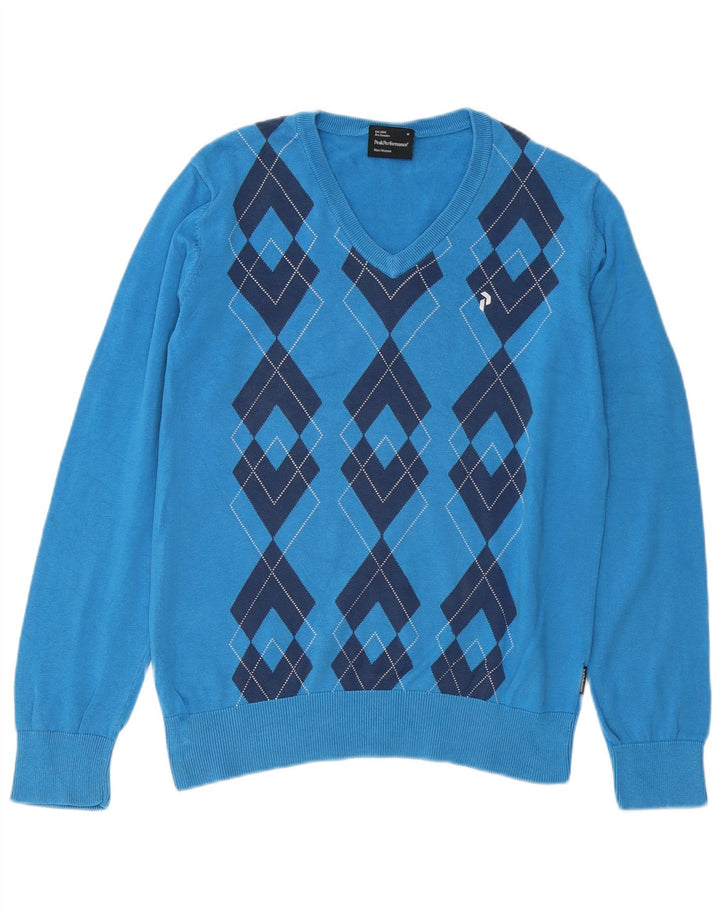 Peak Performance Herren-Pullover mit V-Ausschnitt, mittelblau, Argyle/Diamant