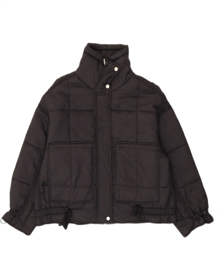 Zara Damen Übergroße wattierte Jacke UK 14 Medium Schwarz Polyamid