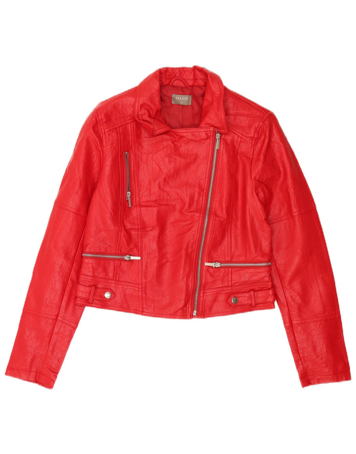 Oasis Damen Crop Kunstleder Bikerjacke UK 12 Mittelrotes Polyurethan