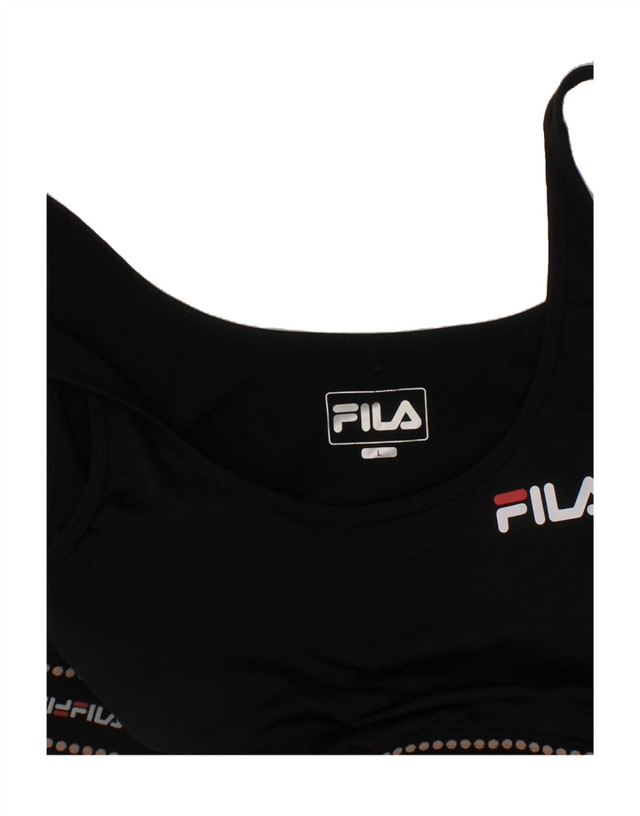 FILA Womens Sport Bra Top UK 16 Large Black Polyester Vintage Fila and Second-Hand Fila from Messina Hembry 