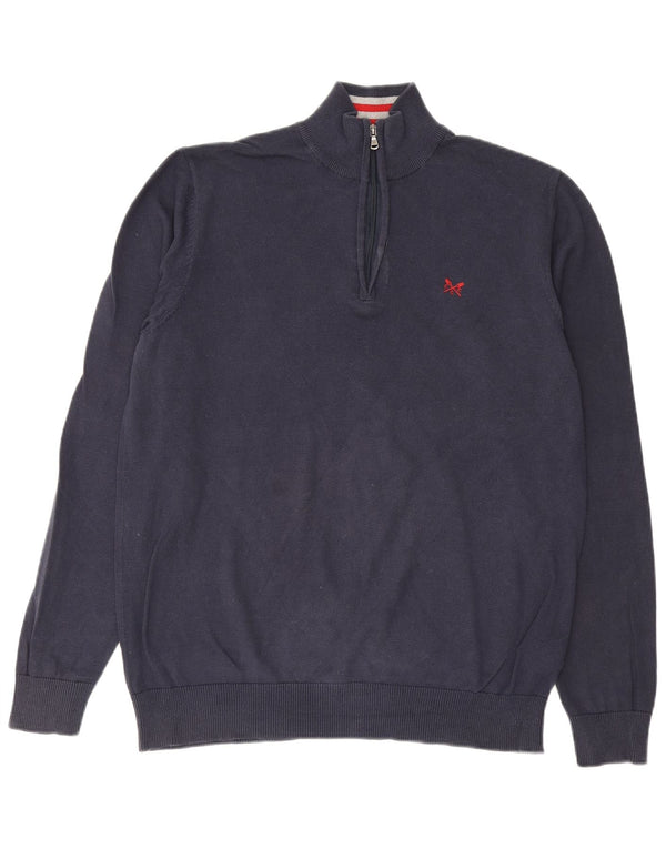 Crew Clothing Mens Zip Neck Jumper Sweater Large Navy Blue Cotton