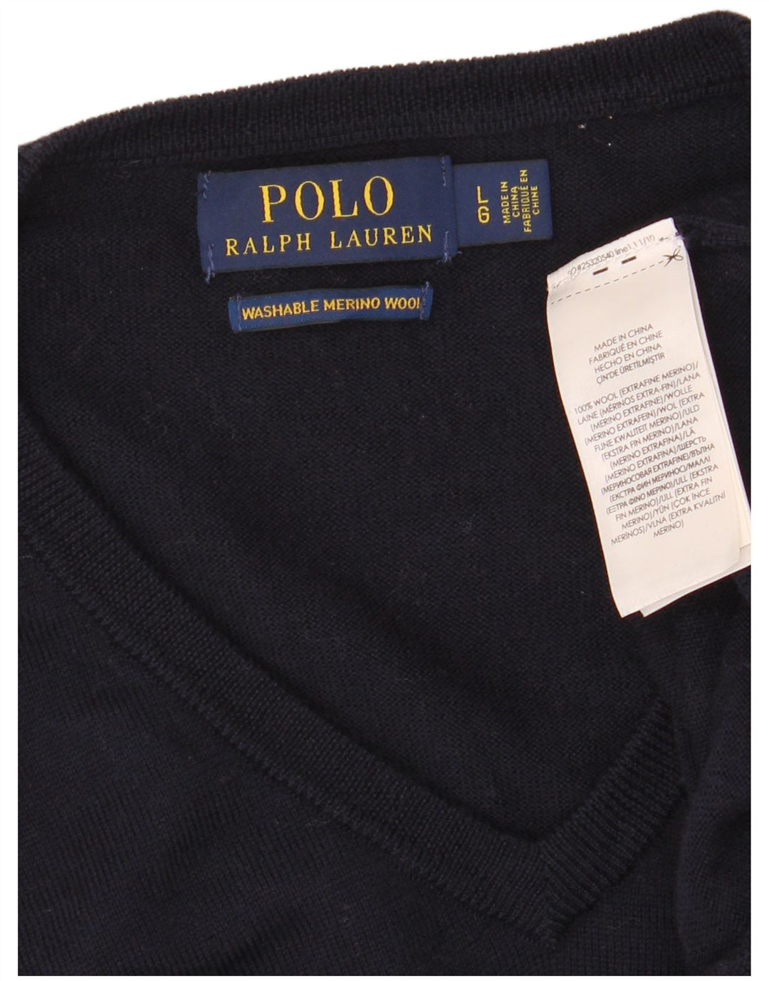 Polo Ralph Lauren Herren-Pullover mit V-Ausschnitt, groß, marineblaue Merinowolle