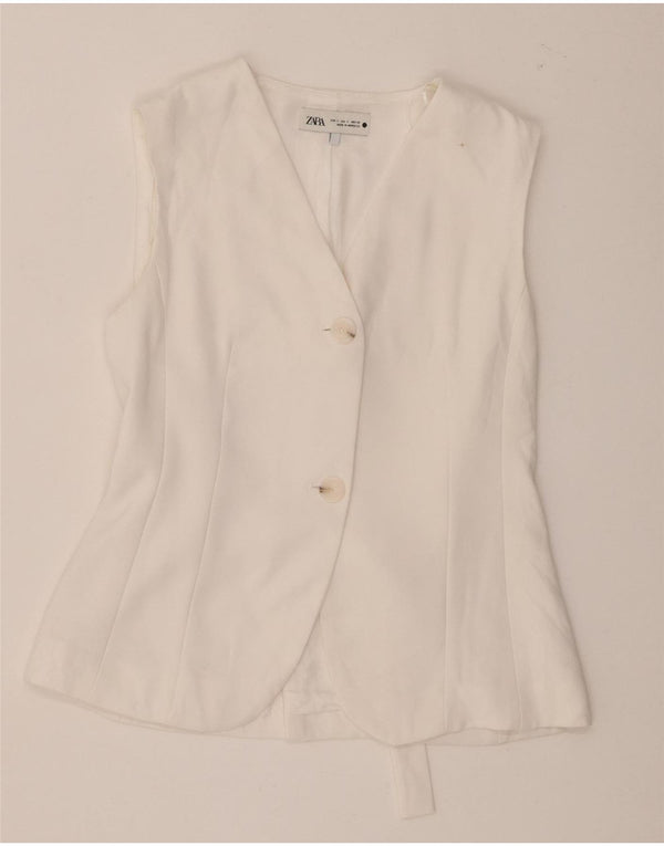 Zara Damen Weste UK 10 Small Weiß Polyester