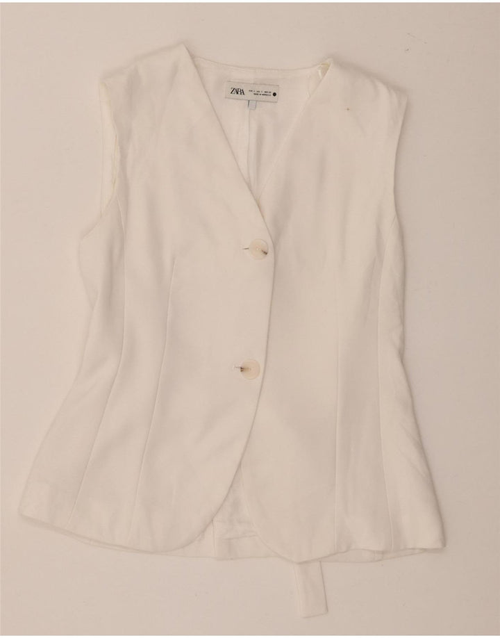 Zara Damen Weste UK 10 Small Weiß Polyester