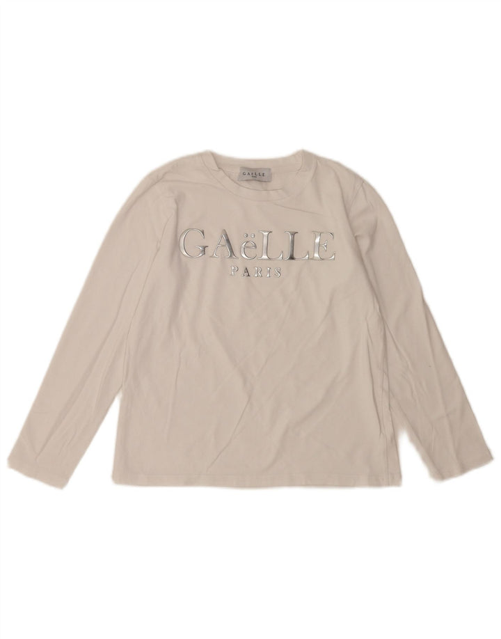 Gaelle Womens Graphic Top Langarm UK 6 XS Weiß
