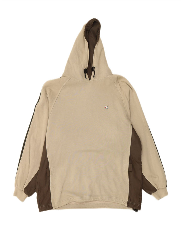 CHAMPION Mens Hoodie Jumper Medium Beige Colourblock Polyester Vintage Champion and Second-Hand Champion from Messina Hembry 