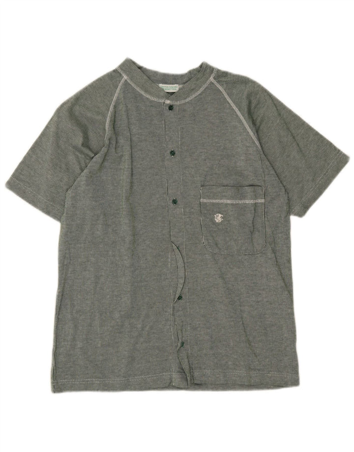 Benetton Herren-Jersey-Oberteil, klein, grün, Nadelstreifen