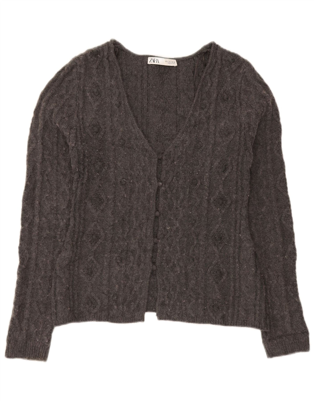 Zara Damen-Cardigan-Pullover UK 14 Large Graues Acryl