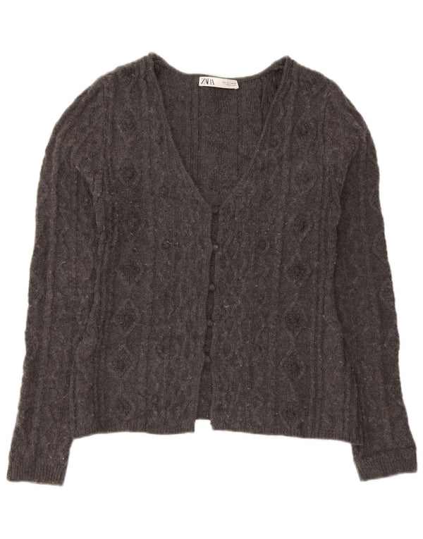 Zara Damen-Cardigan-Pullover UK 14 Large Graues Acryl