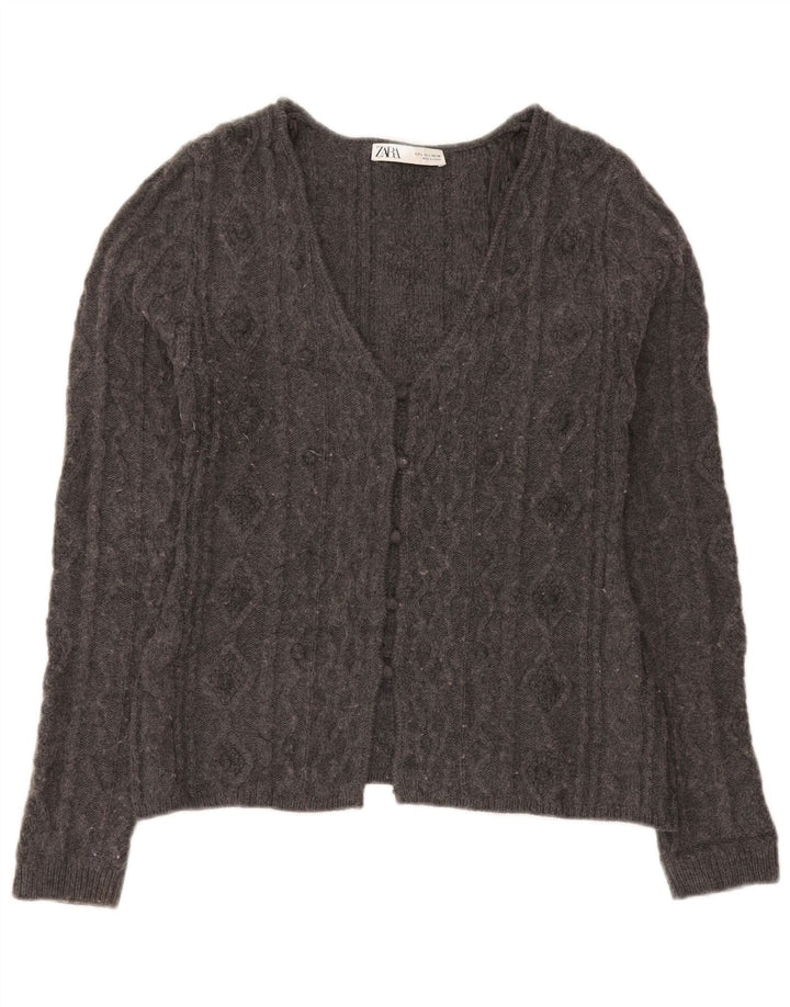 Zara Damen-Cardigan-Pullover UK 14 Large Graues Acryl