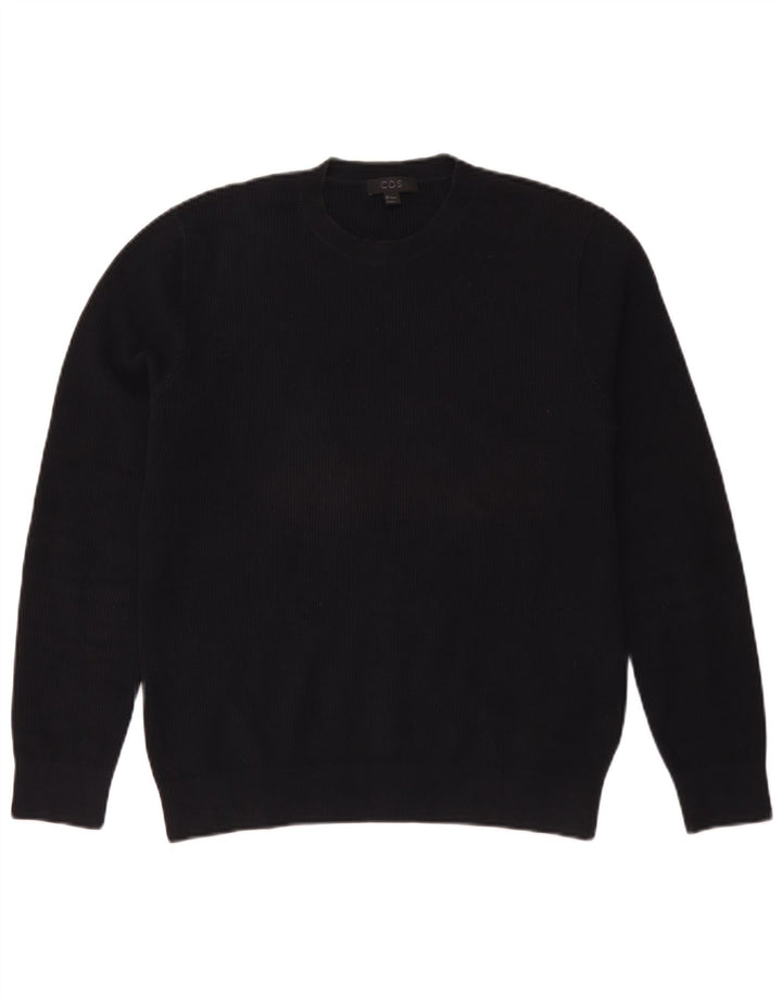 Cos Herren-Pullover mit Rundhalsausschnitt, Größe S, schwarze Baumwolle