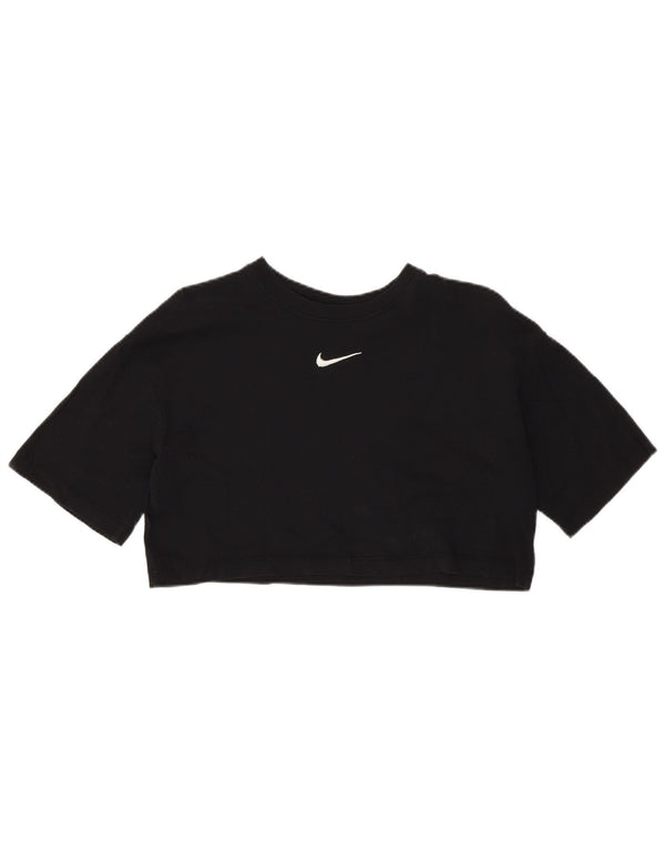 Nike Damen Crop Graphic T-Shirt Top UK 10 Small Schwarz Baumwolle