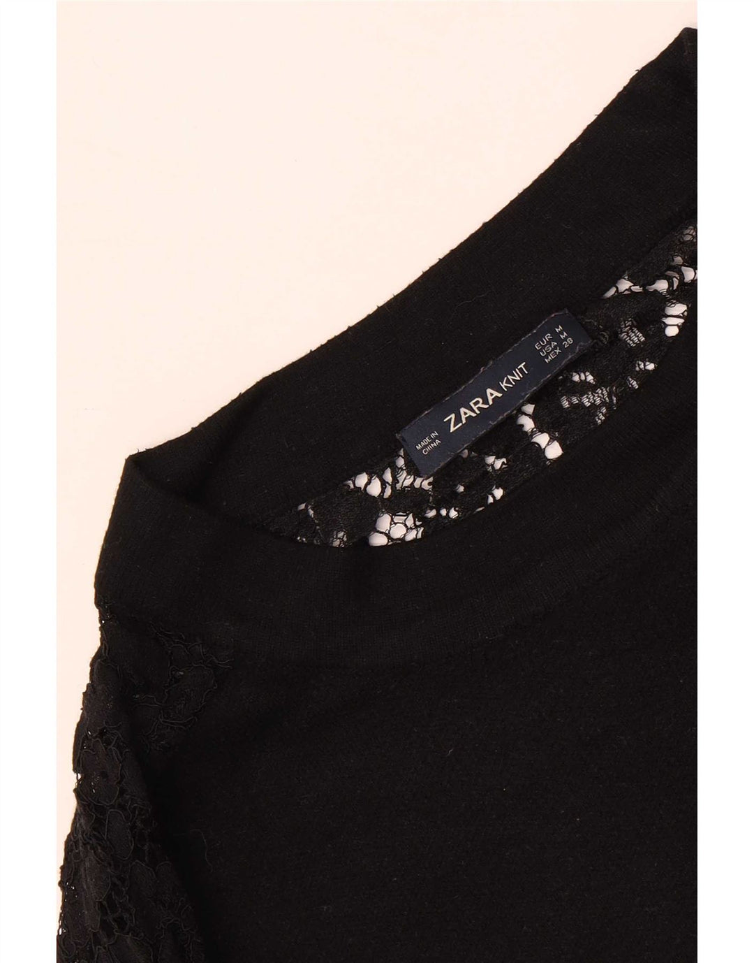 Zara Damen Top Langarm UK 14 Mittelschwarz geblümt