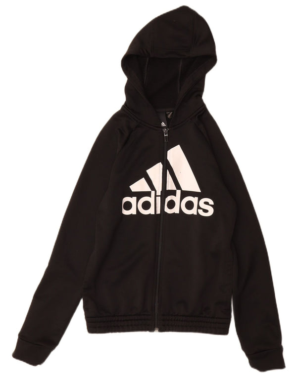 ADIDAS Mädchen-Kapuzenpullover mit grafischem Reißverschluss, 11–12 Jahre, schwarzes Polyester