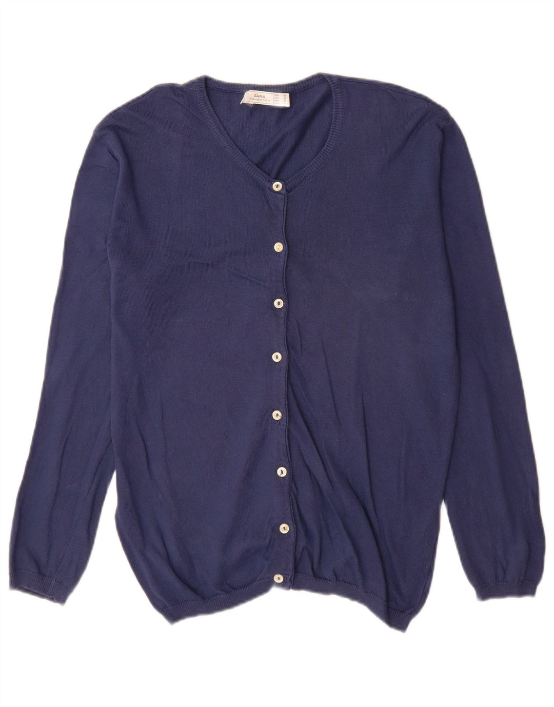 Zara Damen-Cardigan-Pullover UK 14 Mittelmarineblaue Baumwolle