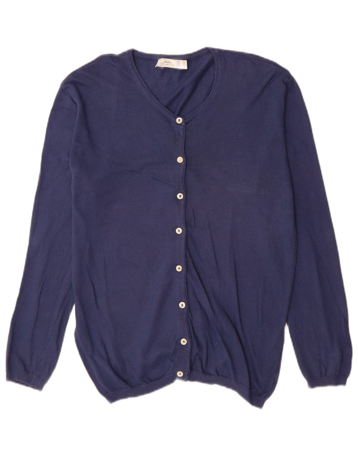 Zara Damen-Cardigan-Pullover UK 14 Mittelmarineblaue Baumwolle