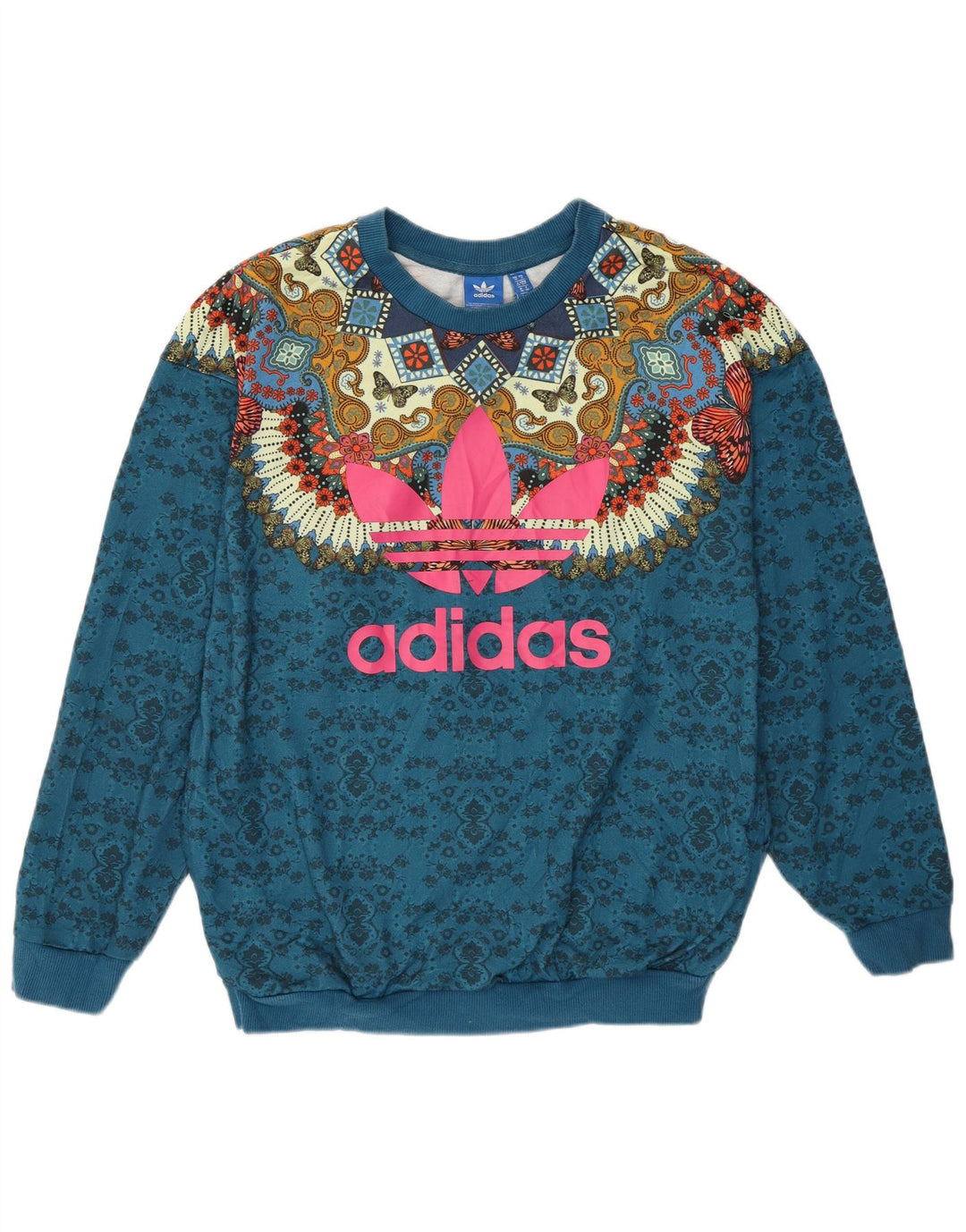 Adidas Damen-Sweatshirt mit abstraktem Muster, Gr. 10, klein, blau, Bohemian-Stil