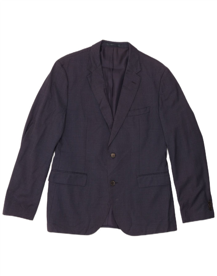 HUGO BOSS Herren 2-Knopf-Blazerjacke EU 52 XL Marineblau karierte Wolle