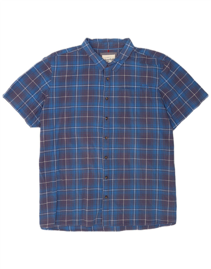 Weird Fish Herren-Kurzarmhemd 5XL, blau kariert, Baumwolle