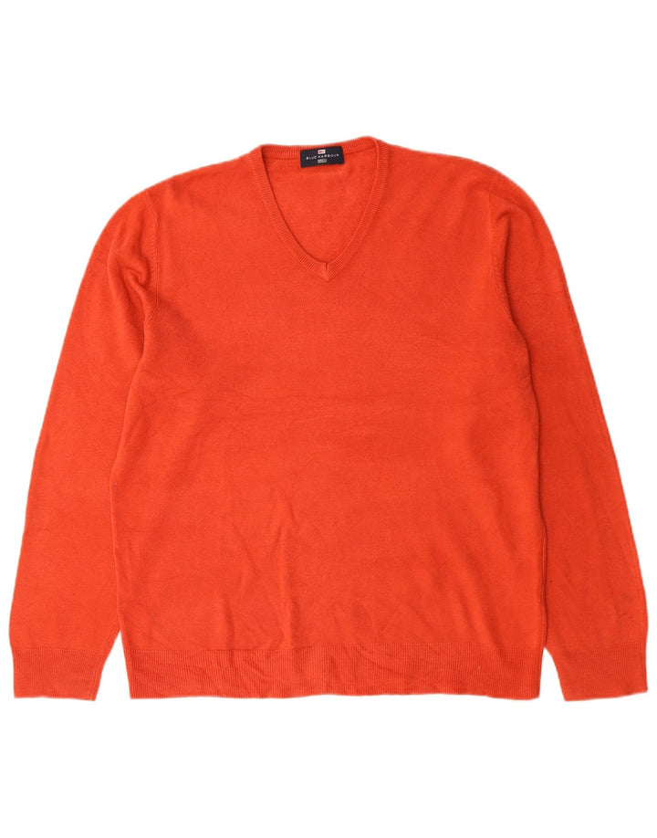 Marks & Spencer Herren Blue Harbor V-Ausschnitt Pullover Pullover Large Rot Acryl