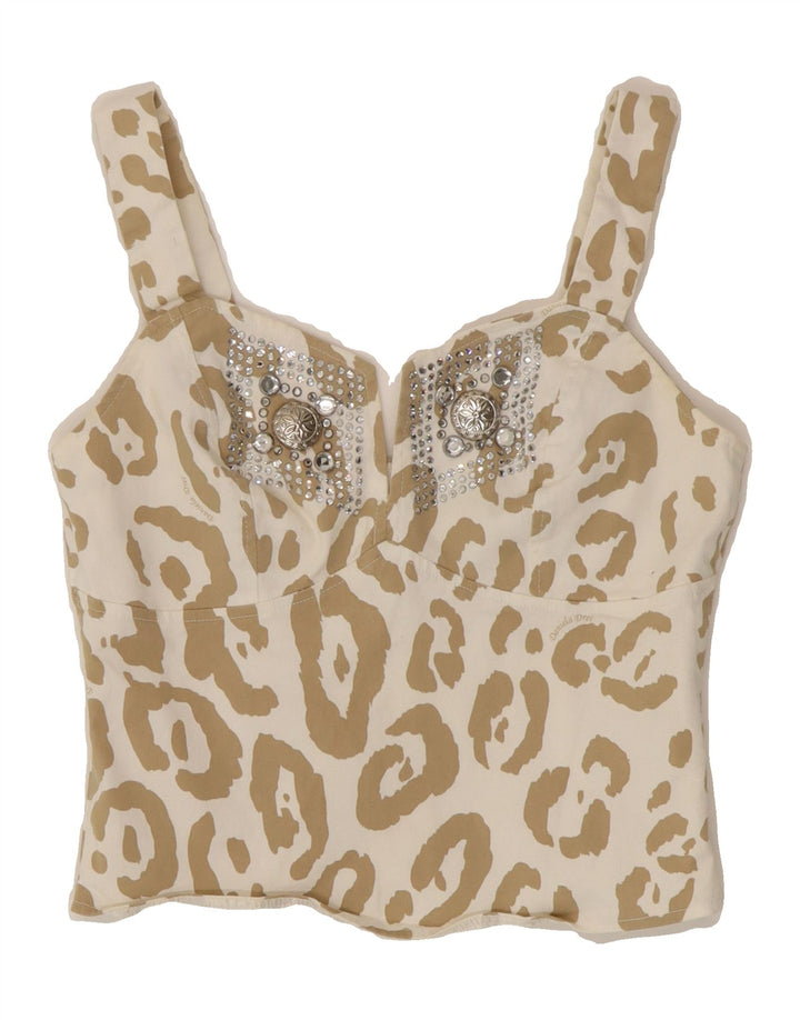 DANIELA DREI Womens Crop Corset Top IT 42 Medium Off White Animal Print Vintage Daniela Drei and Second-Hand Daniela Drei from Messina Hembry 