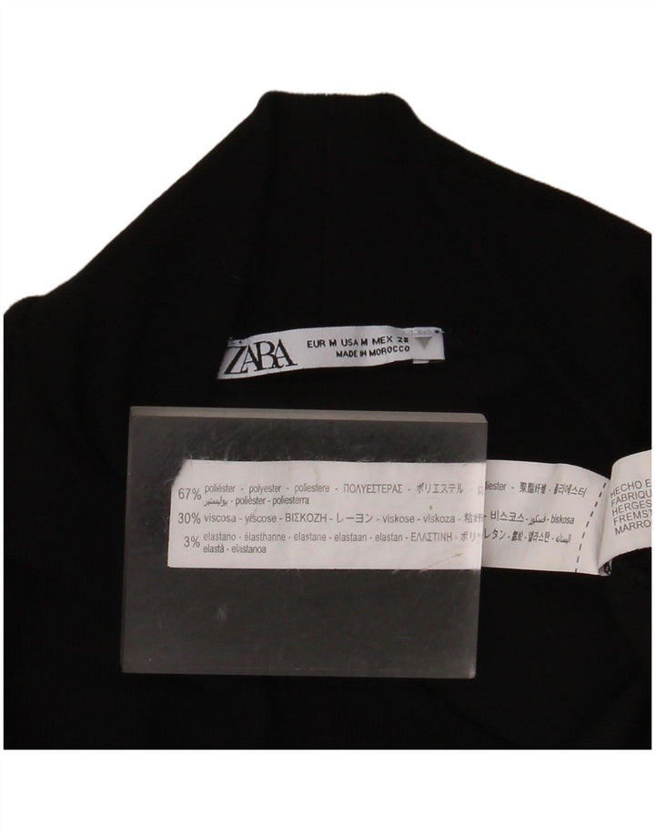 ZARA Damen Langarm-Body UK 12 Medium Schwarz Polyester