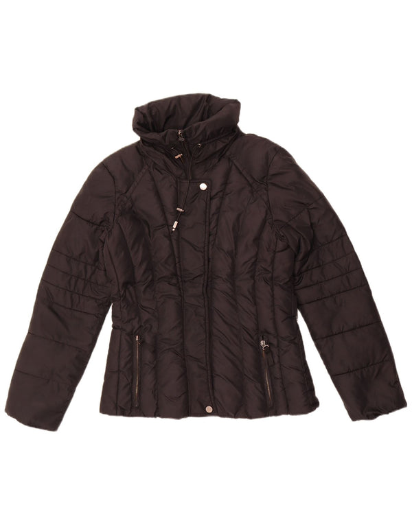 Zara Damen Wattierte Jacke UK 14 Medium Schwarz Polyester