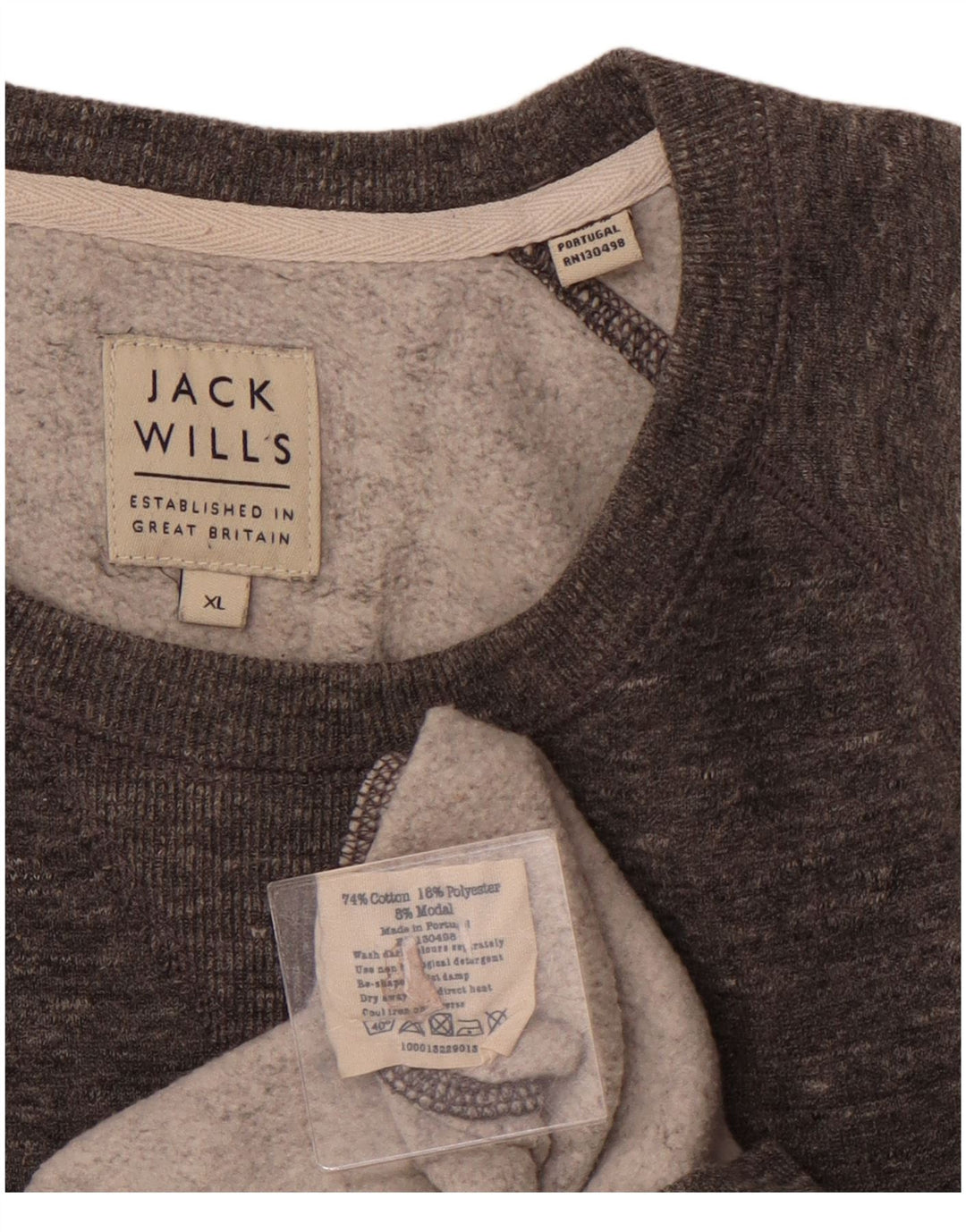 JACK WILLS Herren-Pullover mit grafischem Rundhalsausschnitt, XL, grau gefleckte Baumwolle