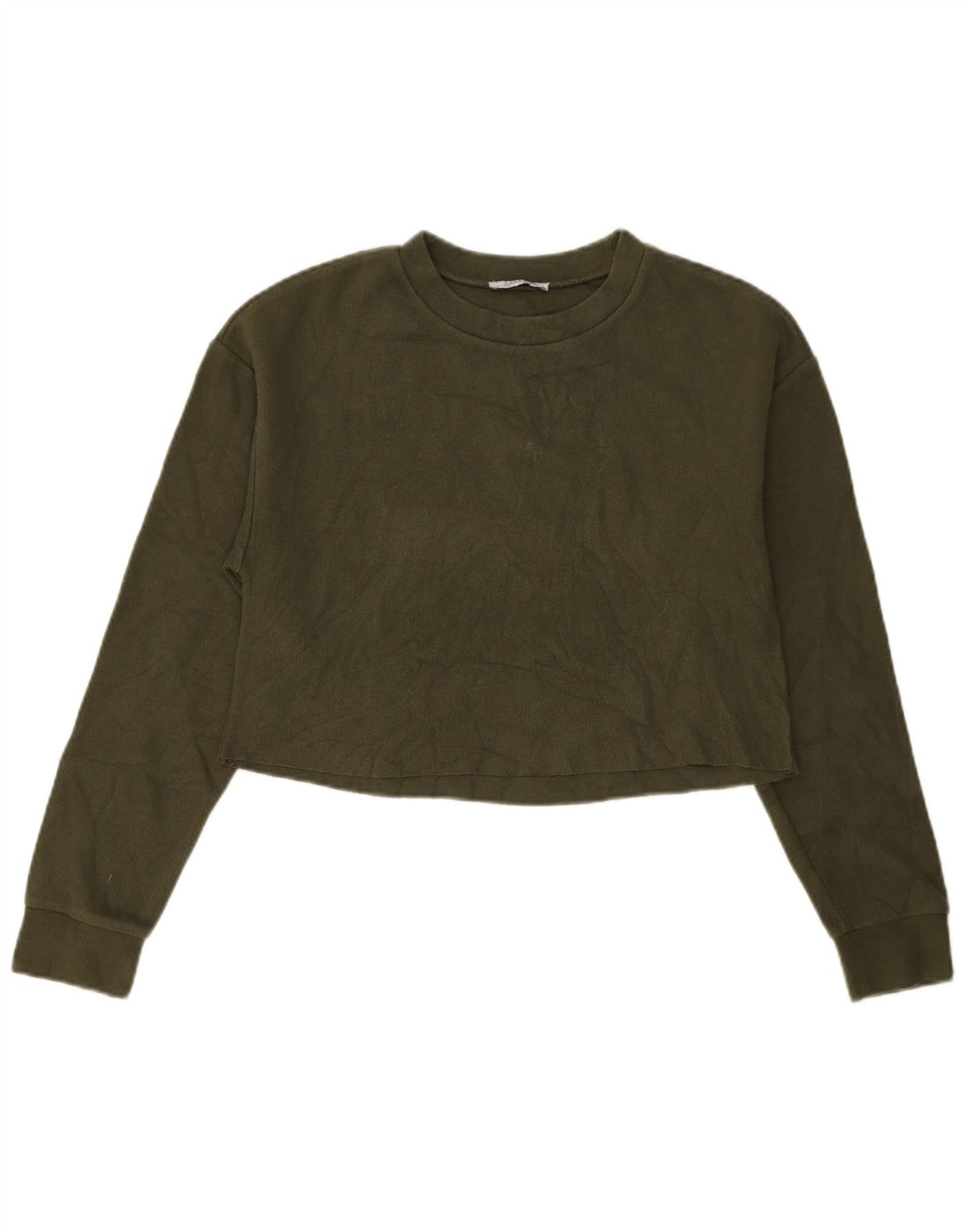 Zara Damen Crop Top Langarm UK 10 Small Grün