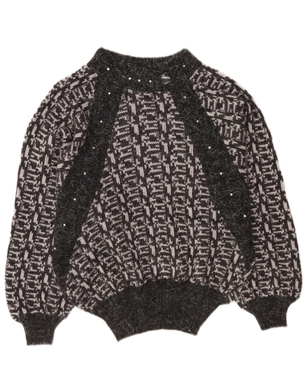 Vintage Damen Übergroßer Rollkragenpullover Pullover UK 18 XL Grau Geometrisch