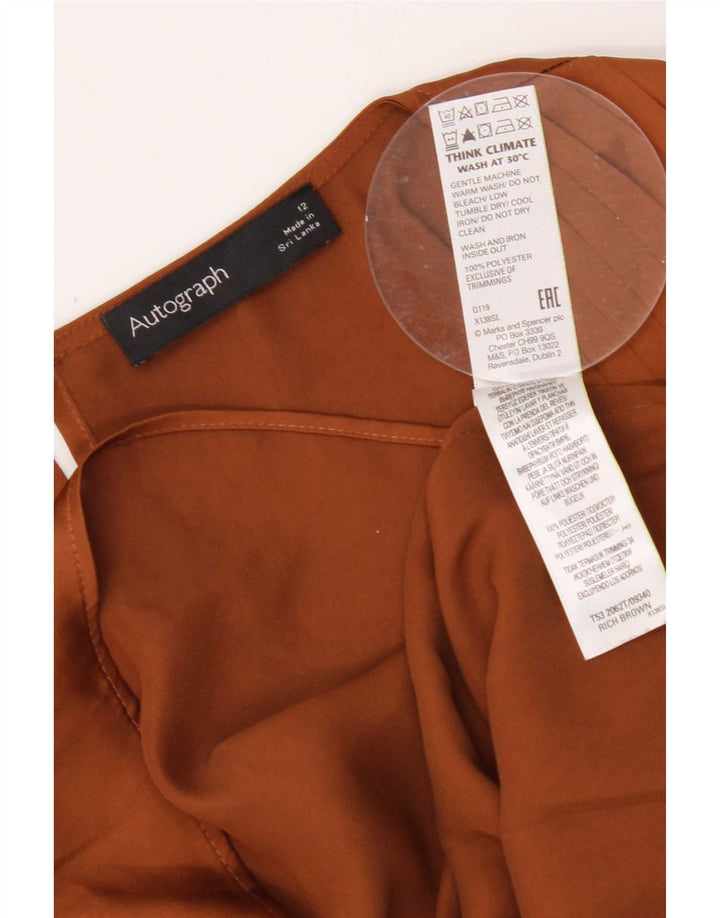 Marks & Spencer Damen Autograph Langarmblusenoberteil UK 12 Mittelbraun