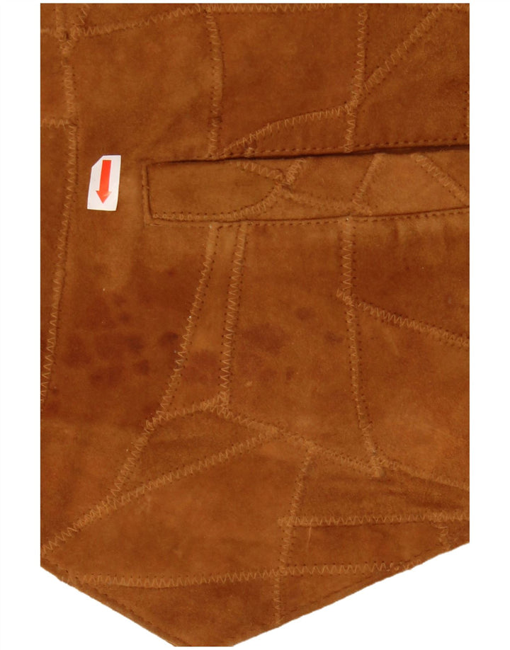 VINTAGE Herren Wildlederweste, großes braunes Patchwork-Leder