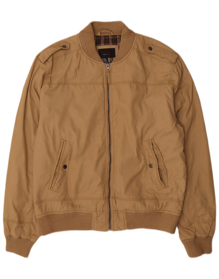 Zara Herren Militär Bomberjacke UK 42 XL Beige Nylon