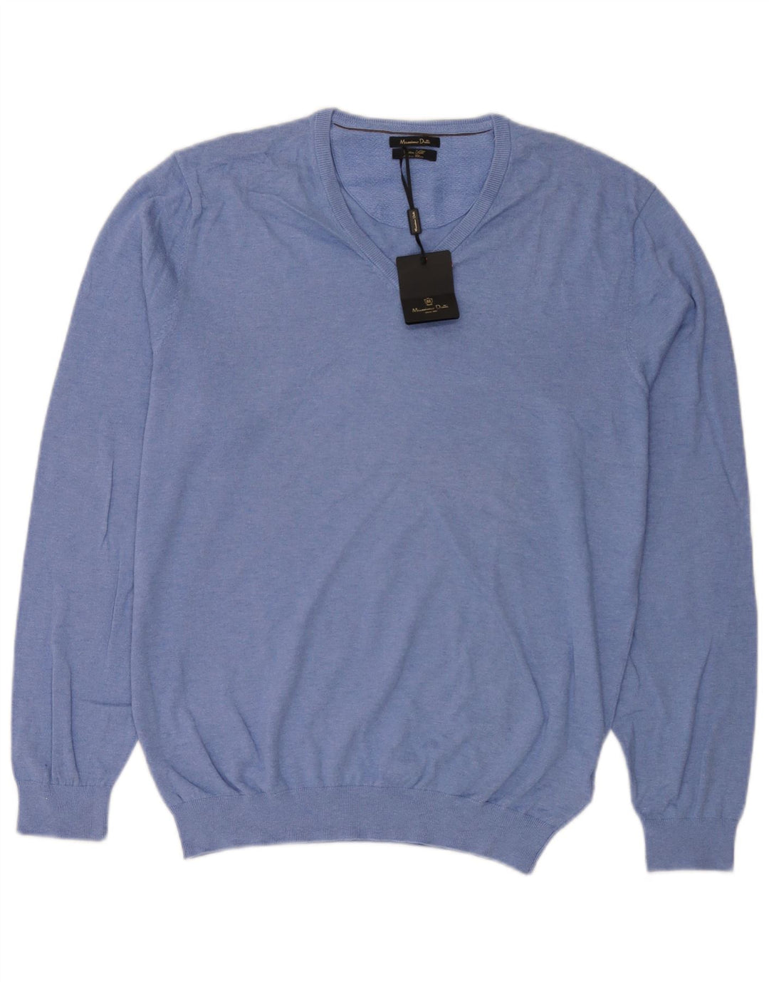 Massimo Dutti Herren-Pullover mit V-Ausschnitt, XL, blaue Baumwolle