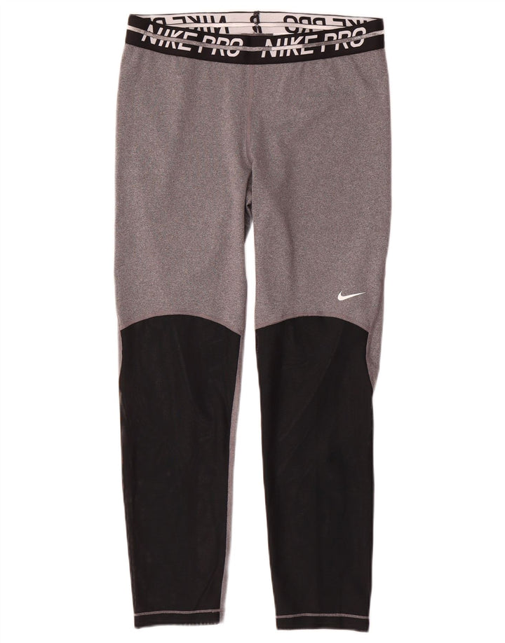 Nike Damen Dri Fit Graphic Leggings UK 14 Mittelgrau Farbblock