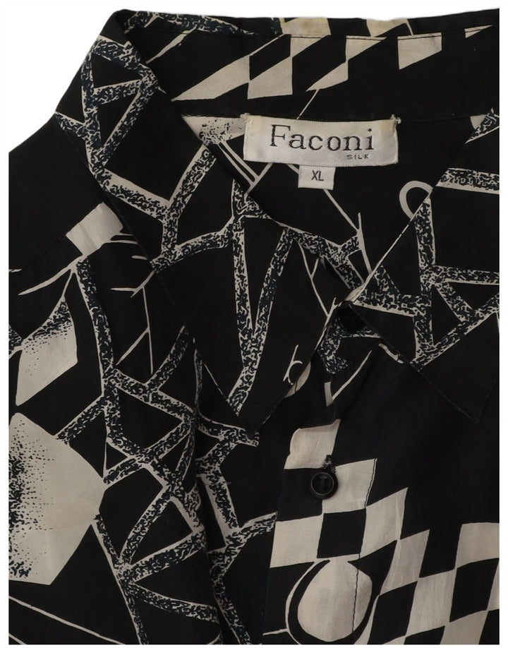 VINTAGE Herrenhemd XL schwarze geometrische Seide