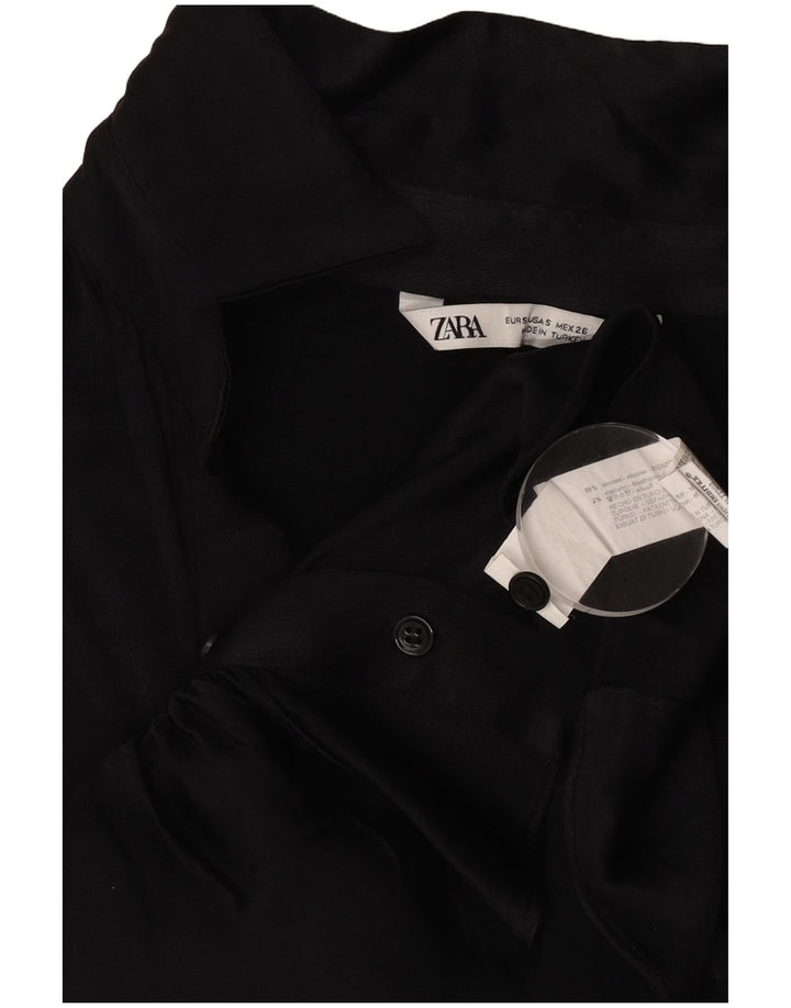 Zara Damen Crop Shirt Bluse UK 10 Small Schwarze Viskose