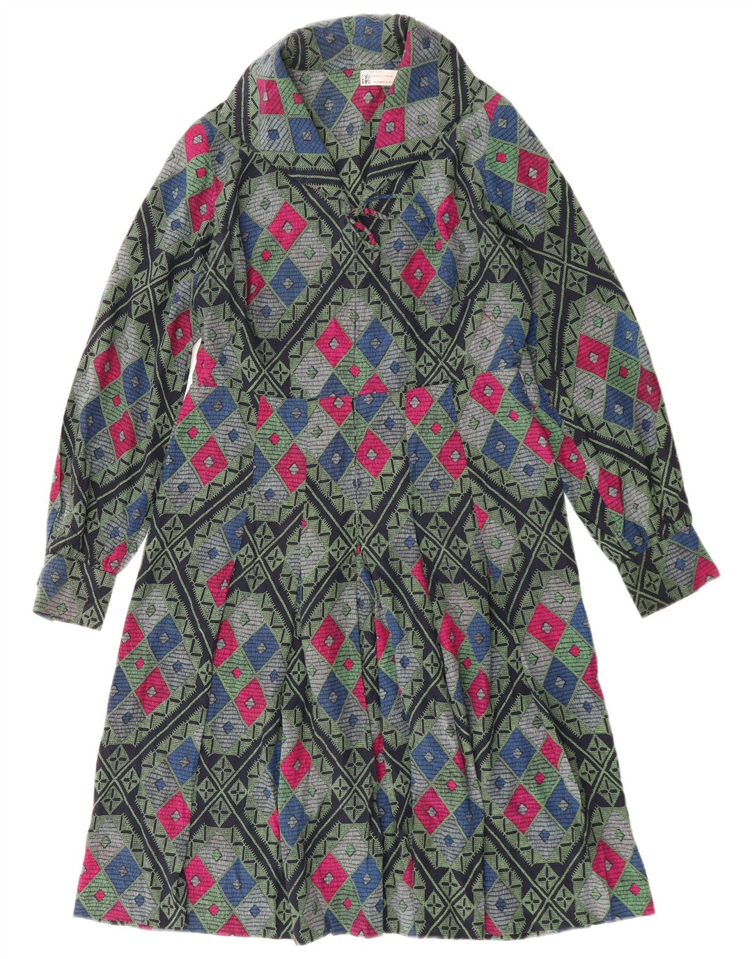 Vintage Damen A-Linie Kleid UK 12 Medium Mehrfarbig Geometrisch