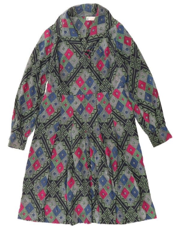 Vintage Damen A-Linie Kleid UK 12 Medium Mehrfarbig Geometrisch