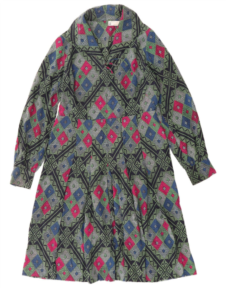 Vintage Damen A-Linie Kleid UK 12 Medium Mehrfarbig Geometrisch