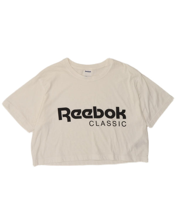 Reebok Damen Classic Crop Graphic T-Shirt Top UK 8/10 Small Weiß