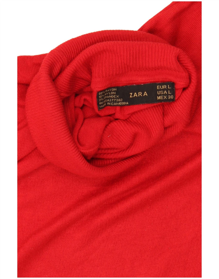 Rollkragenpullover für Damen von Zara, Gr. 44, Größe L, Rot, Viskose