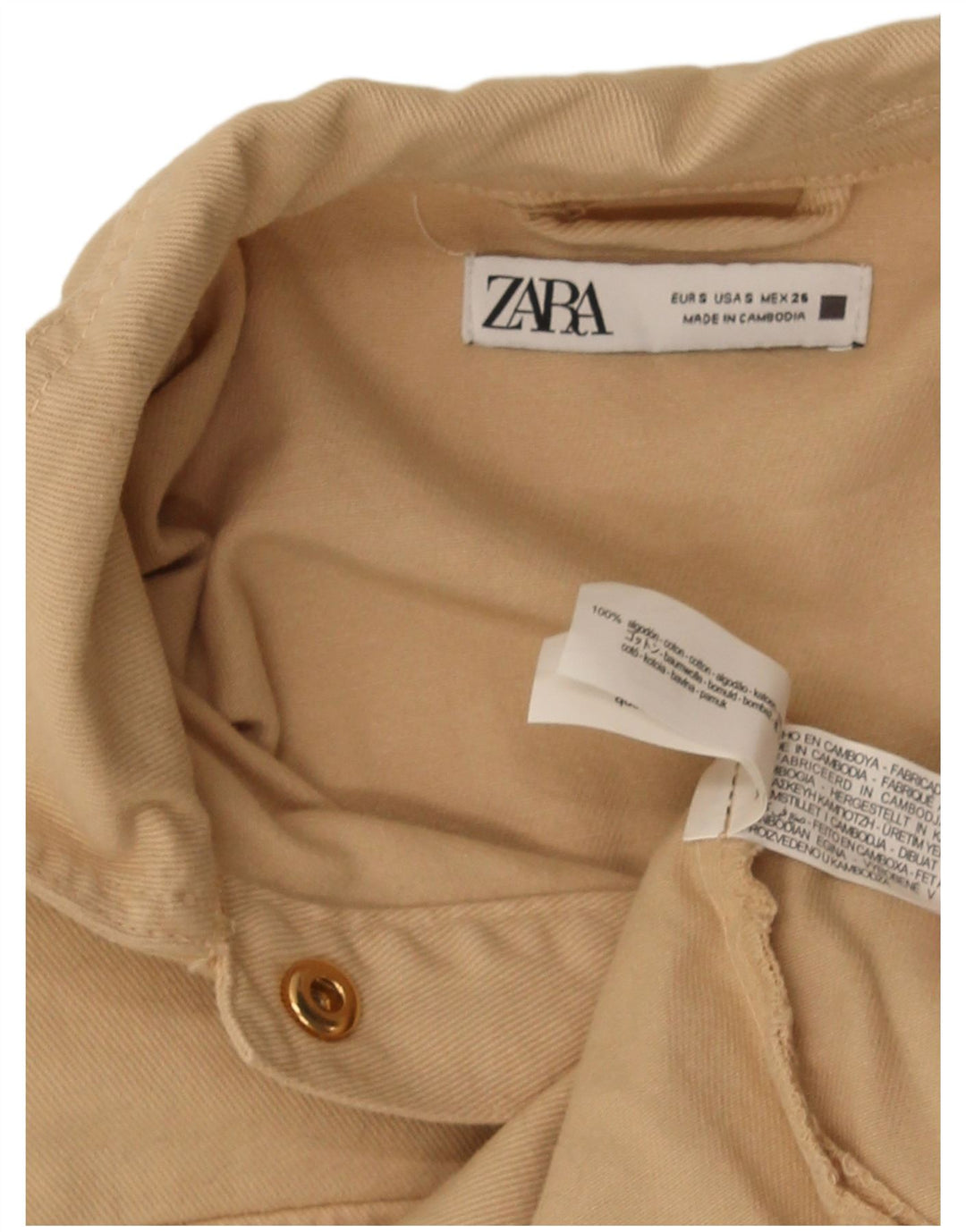 Zara Damen Crop Übergroße Bomberjacke UK 10 Small Beige Baumwolle