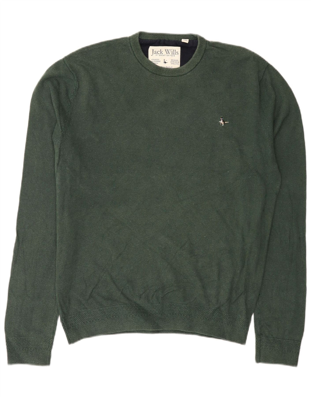 JACK WILLS Herren-Pullover mit Rundhalsausschnitt, groß, grüne Baumwolle